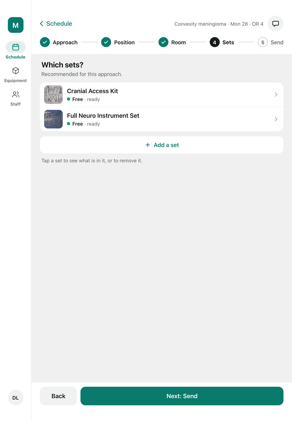 Tablet: step 4, the sets for this operation